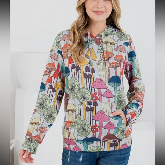 New nwt LA SOUL Colorful Mushroom Print Hoodie POCKET SZ S, M, L, XL - Picture 1 of 3